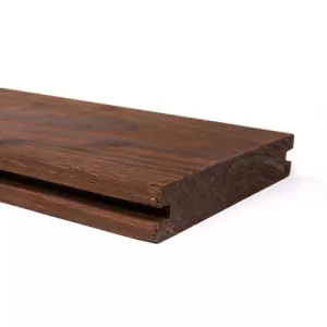 Loland thermo ash decking board SF with hidden fastening, dark-toned wood